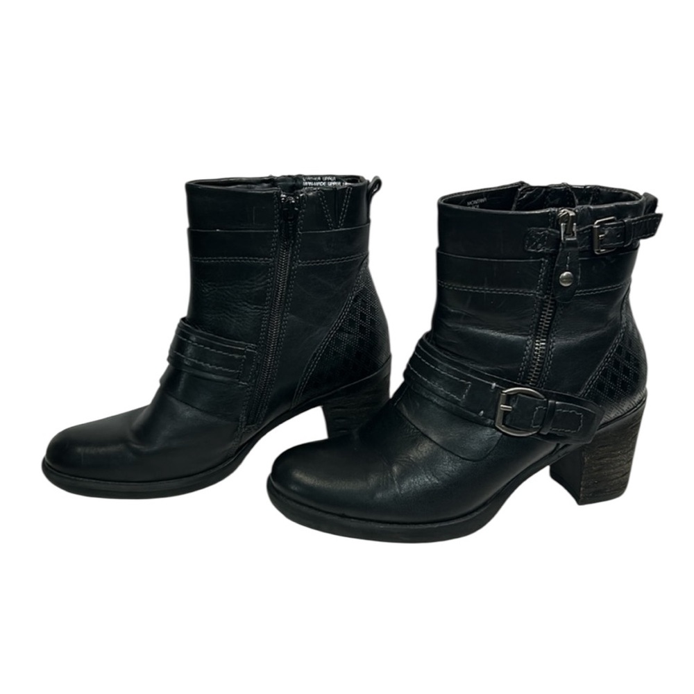 Earth Montana Black leather ankle boots high heel sexy bohemian western moto